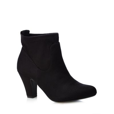 Black 'Glenda' stretch mid heeled wide ankle boots